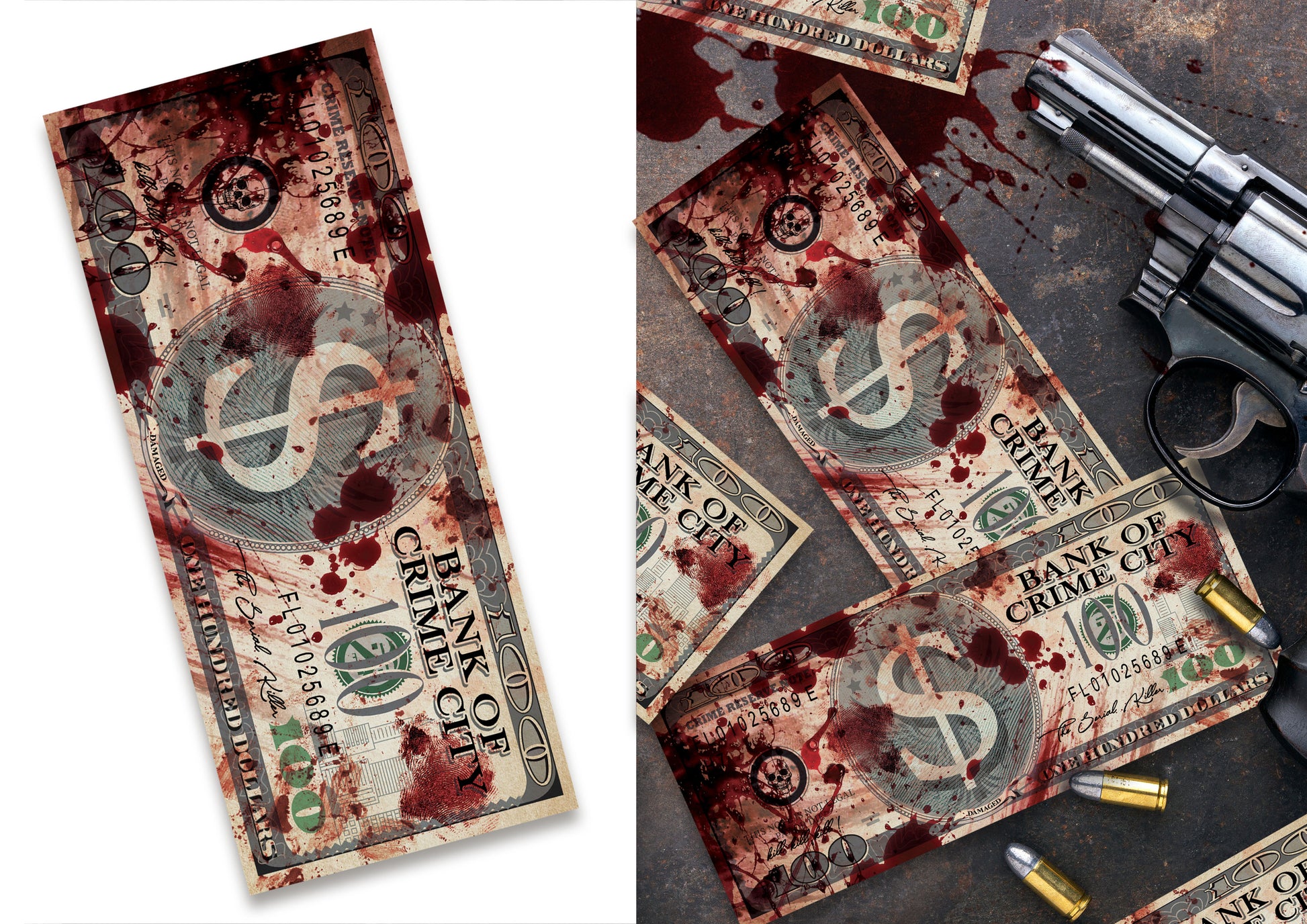 75 BLOOD-STAINED BILLS, 6X15 CM