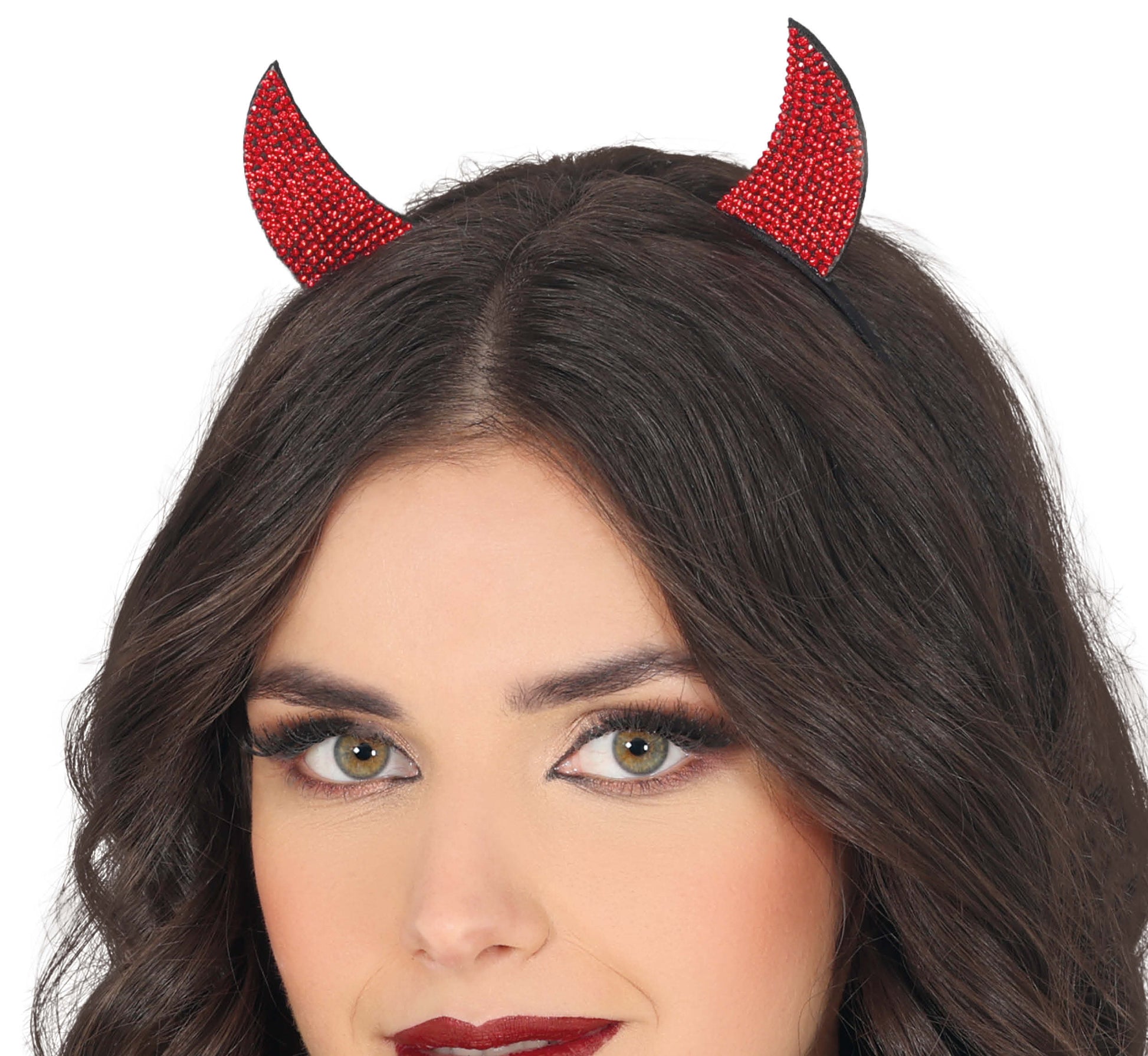 BRIGHT RED DEMON HEADBAND, METAL