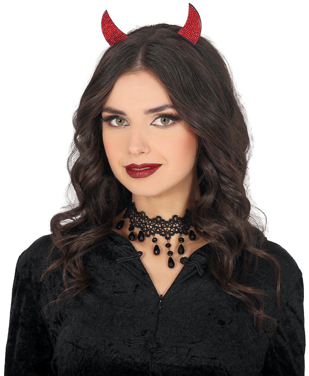 BRIGHT RED DEMON HEADBAND, METAL