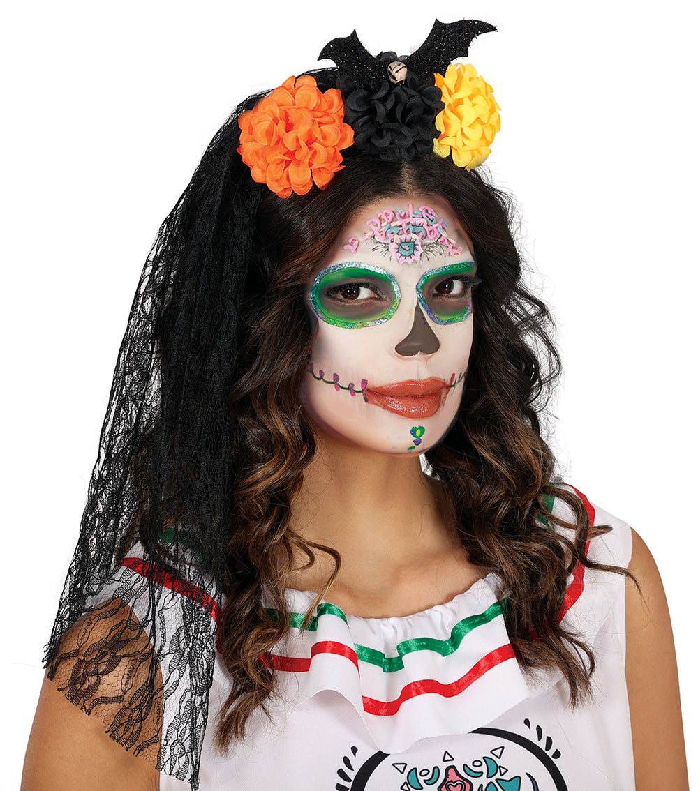 HEADBAND WITH VEIL AND FLOWERS
