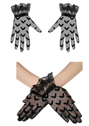 LACE FABRIC GLOVES BATS BLACK 22 CM