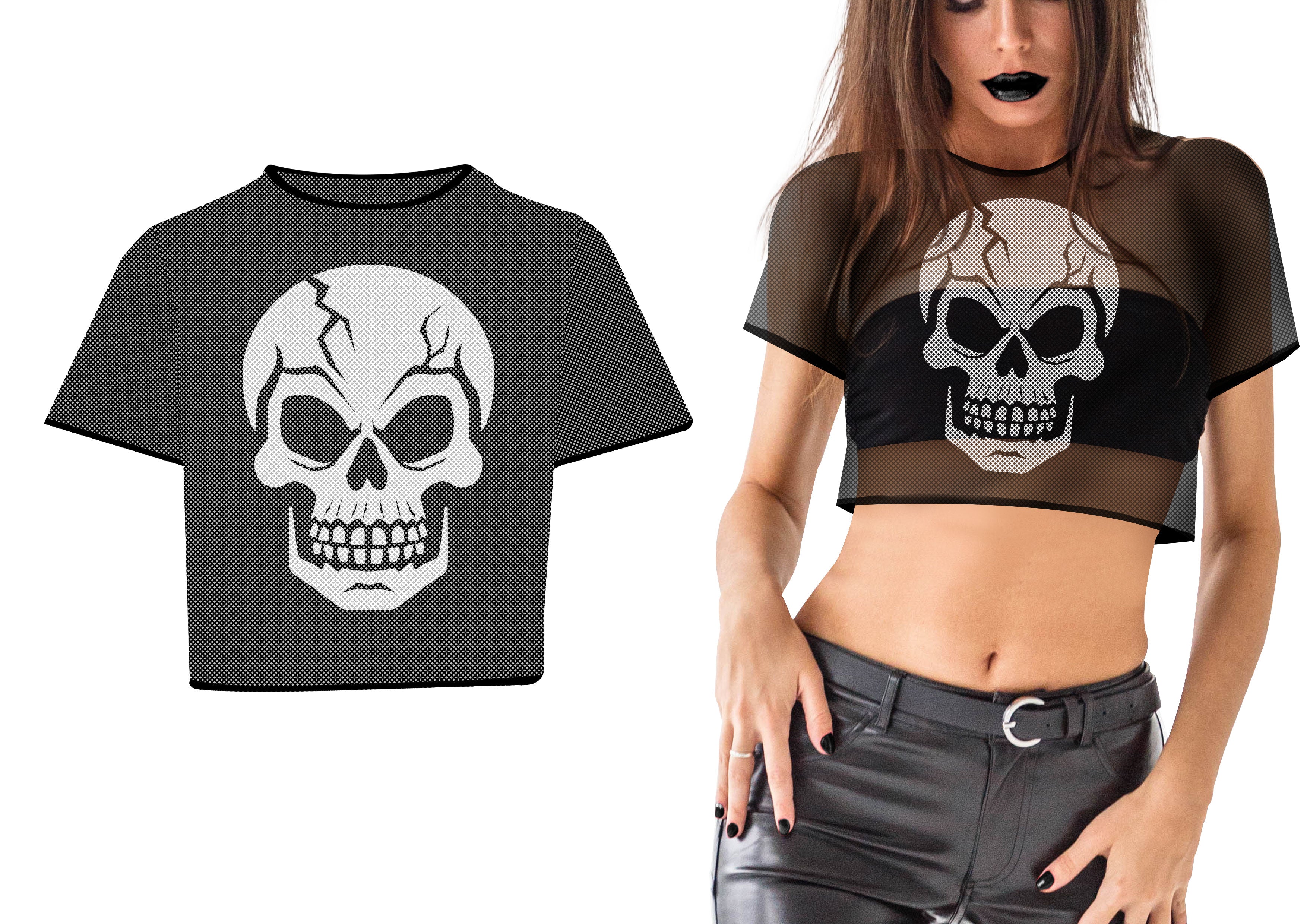SKULL CROP TOP T-SHIRT