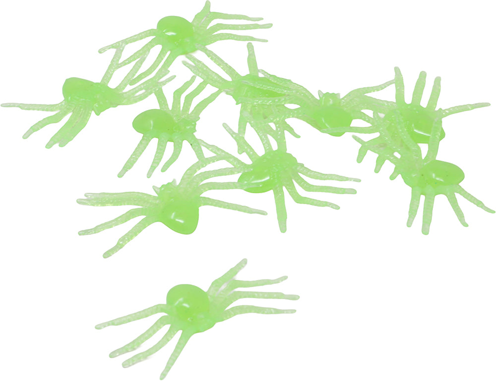 BAG OF 10 FLUORESCENT SPIDERS, 5 CM