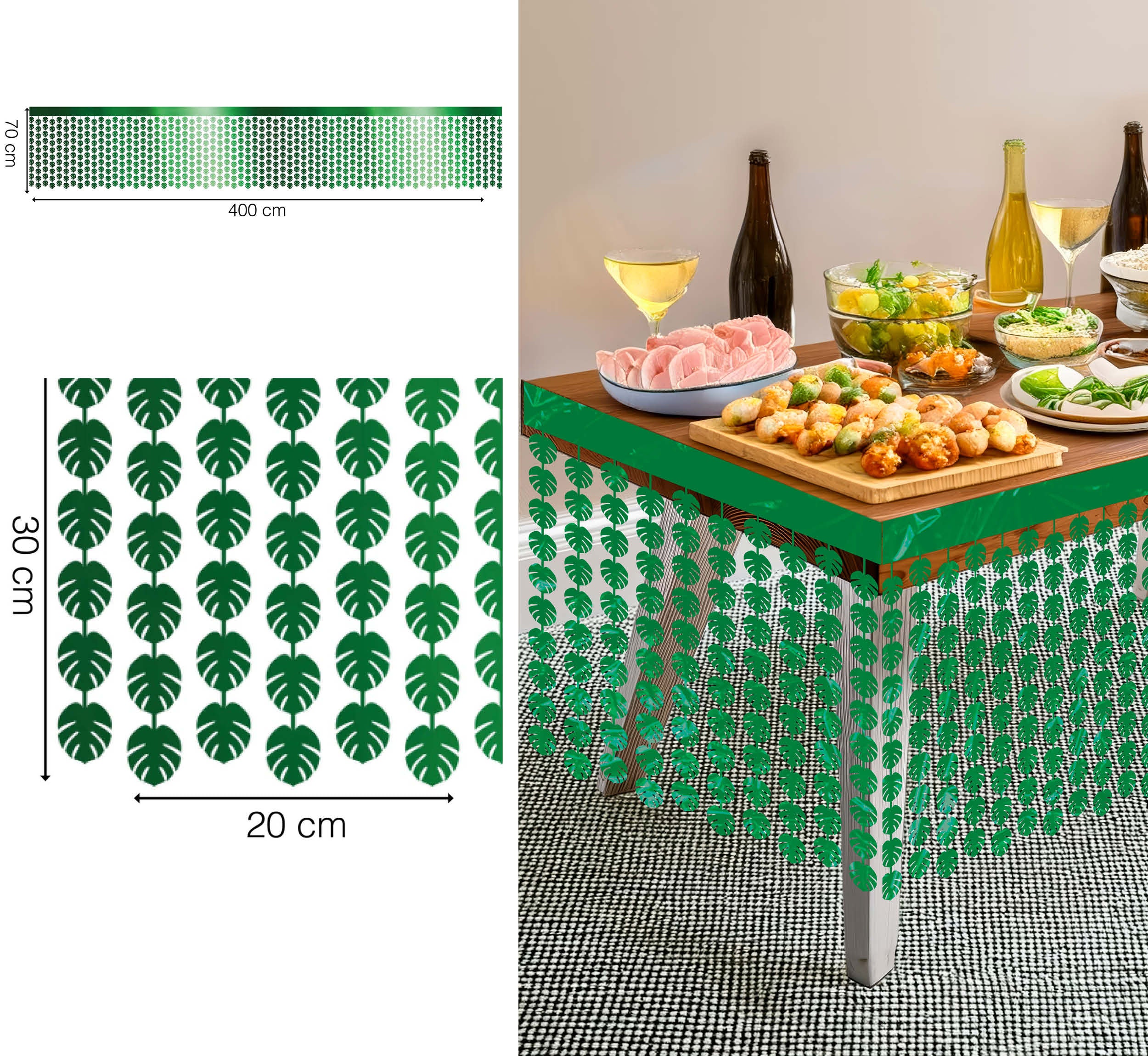 TINSEL LEAF TABLE DECORATION, 400X70 CMS.