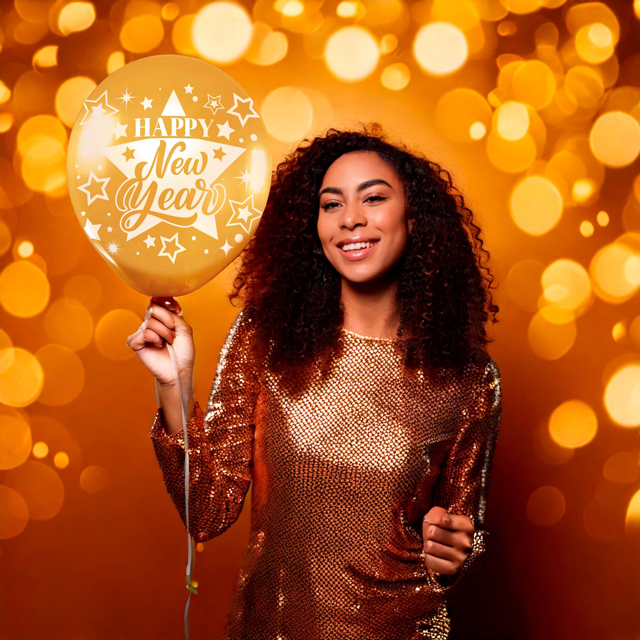 BAG OF 10 GOLD HAPPY NEW YEAR BALLOONS
