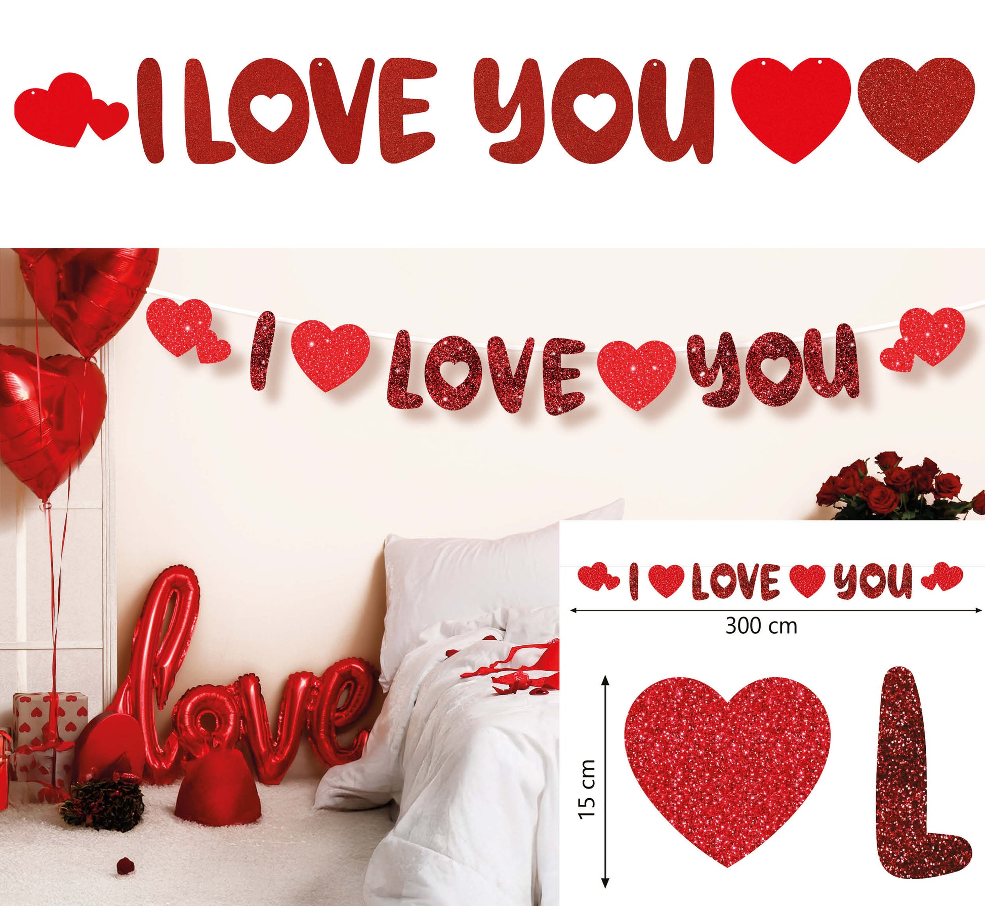 I LOVE YOU GARLAND 300 CM