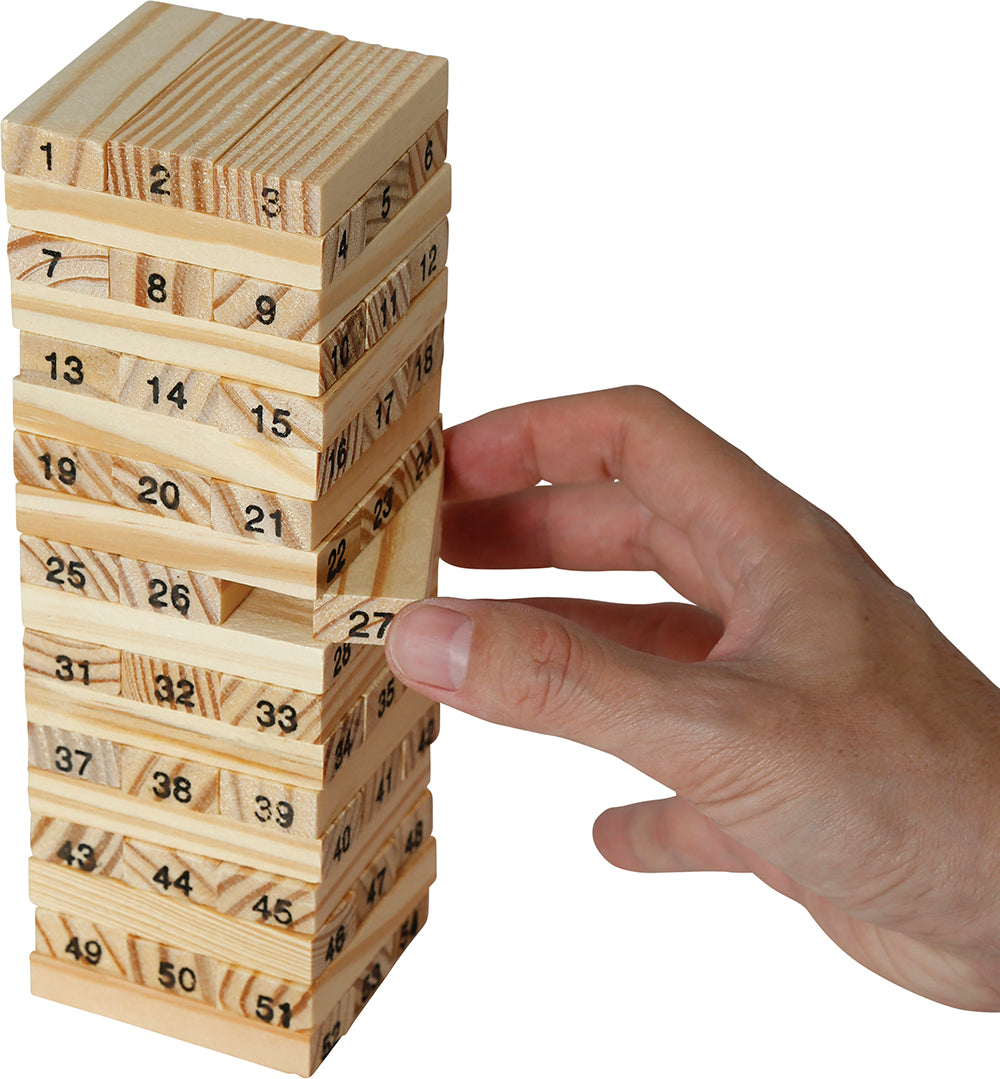DRINKING GAME WOODEN BLOCKS & 4 SHOT GLASSES