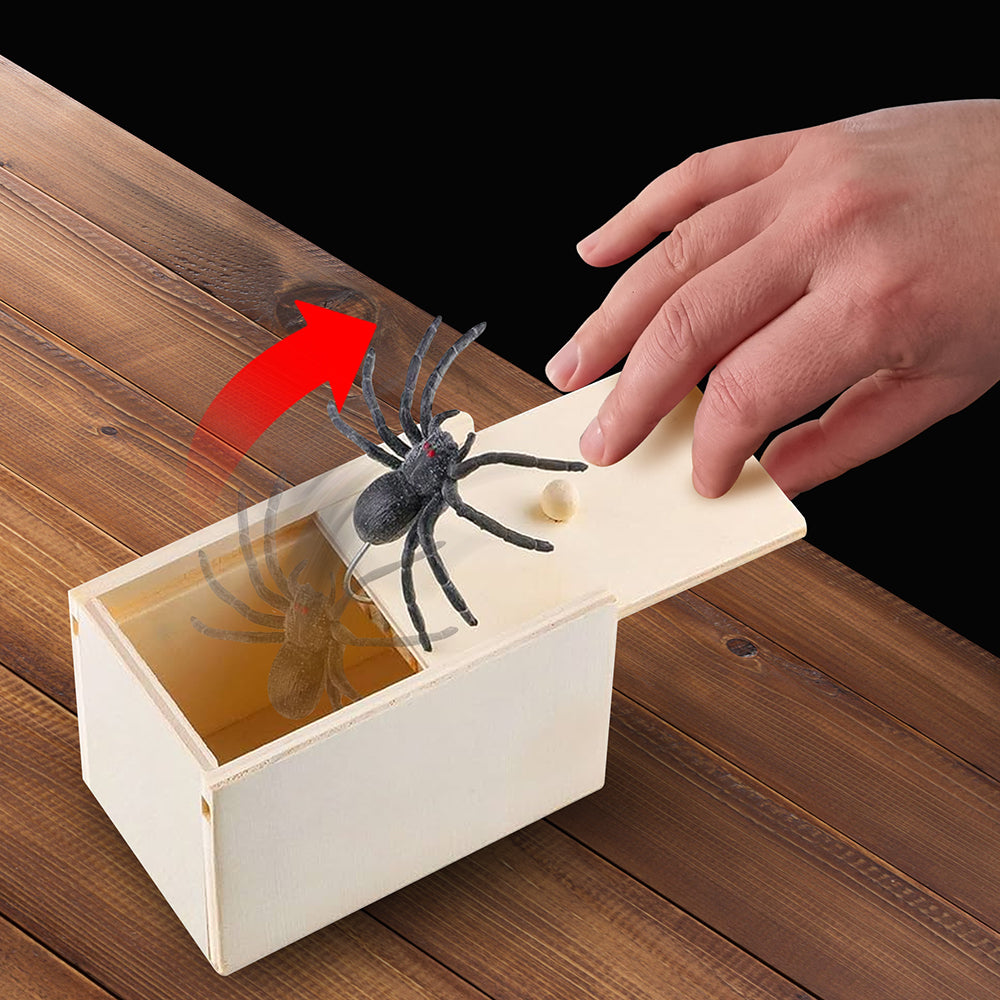 WOODEN BOX WITH PRANK SPIDER