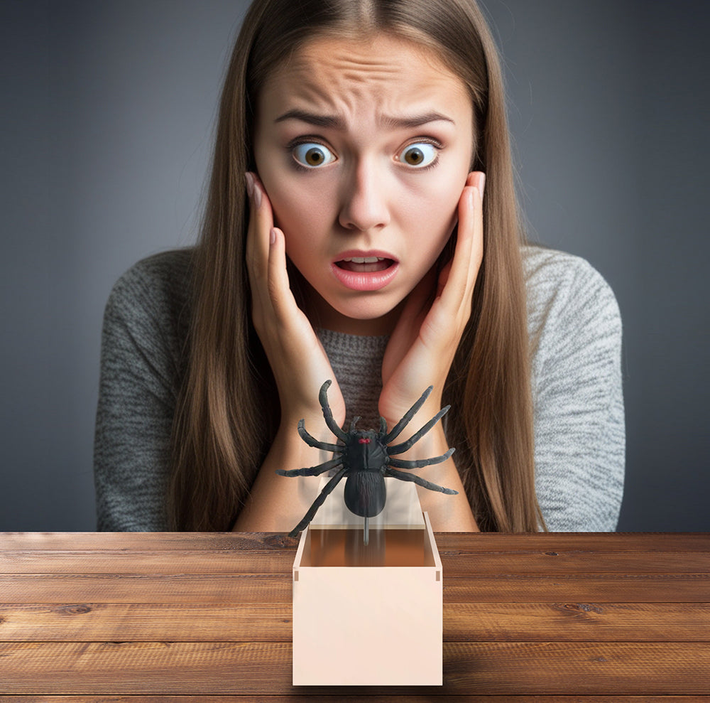 WOODEN BOX WITH PRANK SPIDER