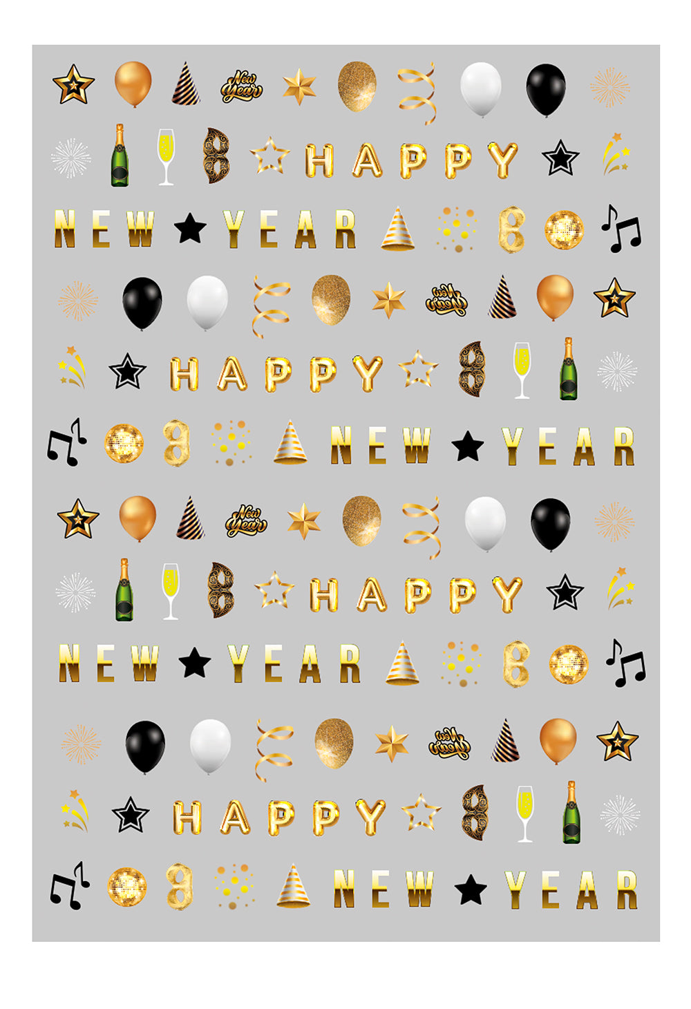 STICKER SHEET FOR NAILS, 10X7 CM, HAPPY NEW YEAR