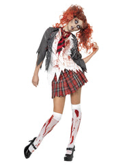 High School Horror Zombie Schoolgirl Costume, Grey - 1