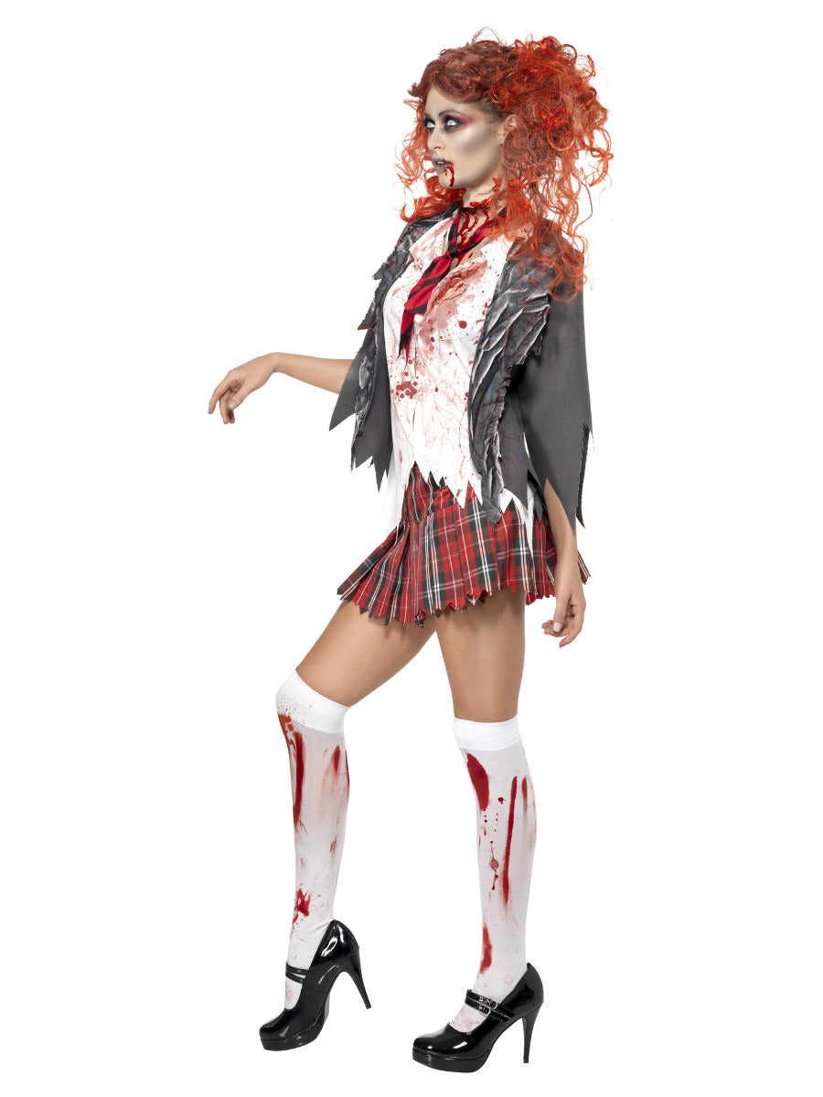 High School Horror Zombie Schoolgirl Costume, Grey - 4