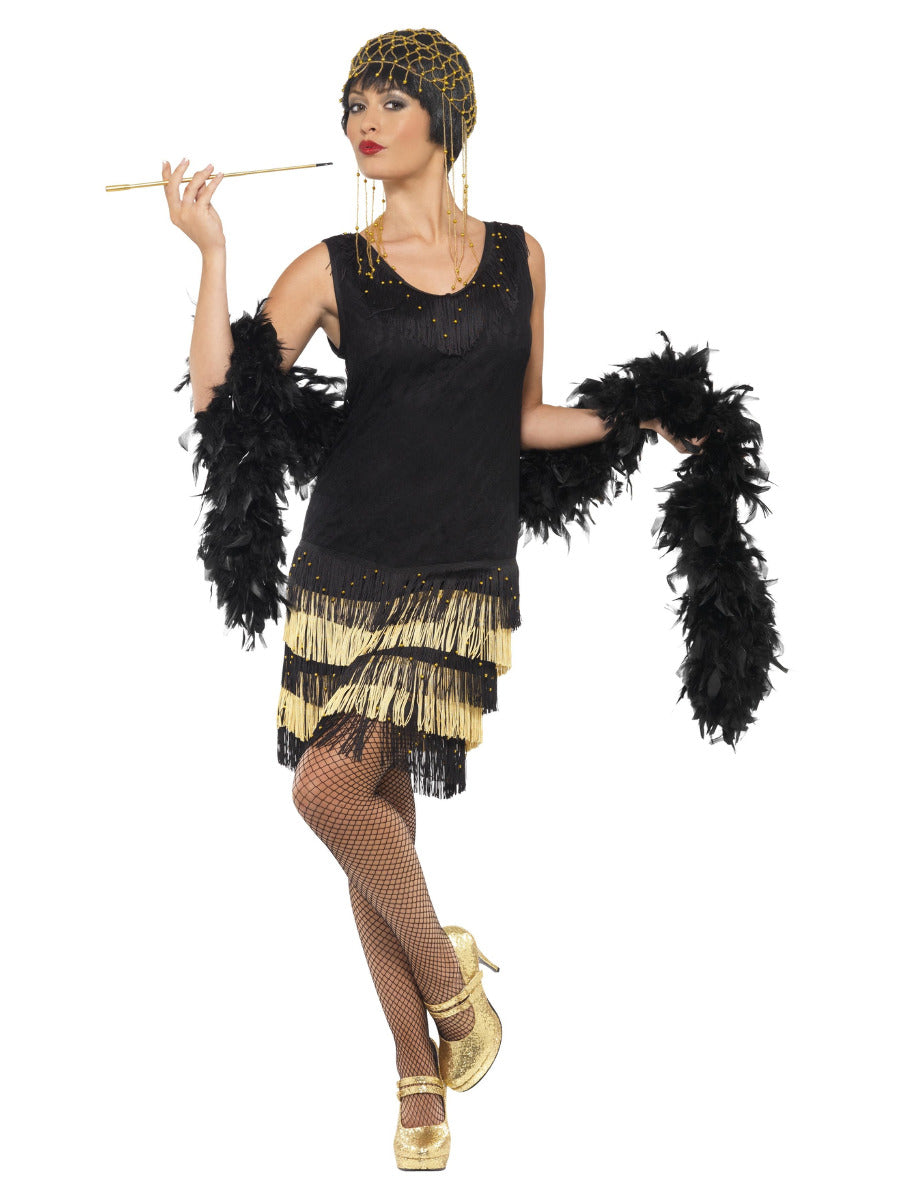 20s Fringed Flapper Costume, Black - 1