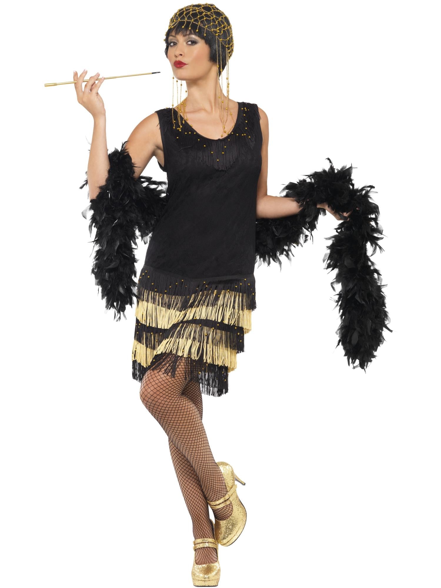 20s Fringed Flapper Costume, Black 1