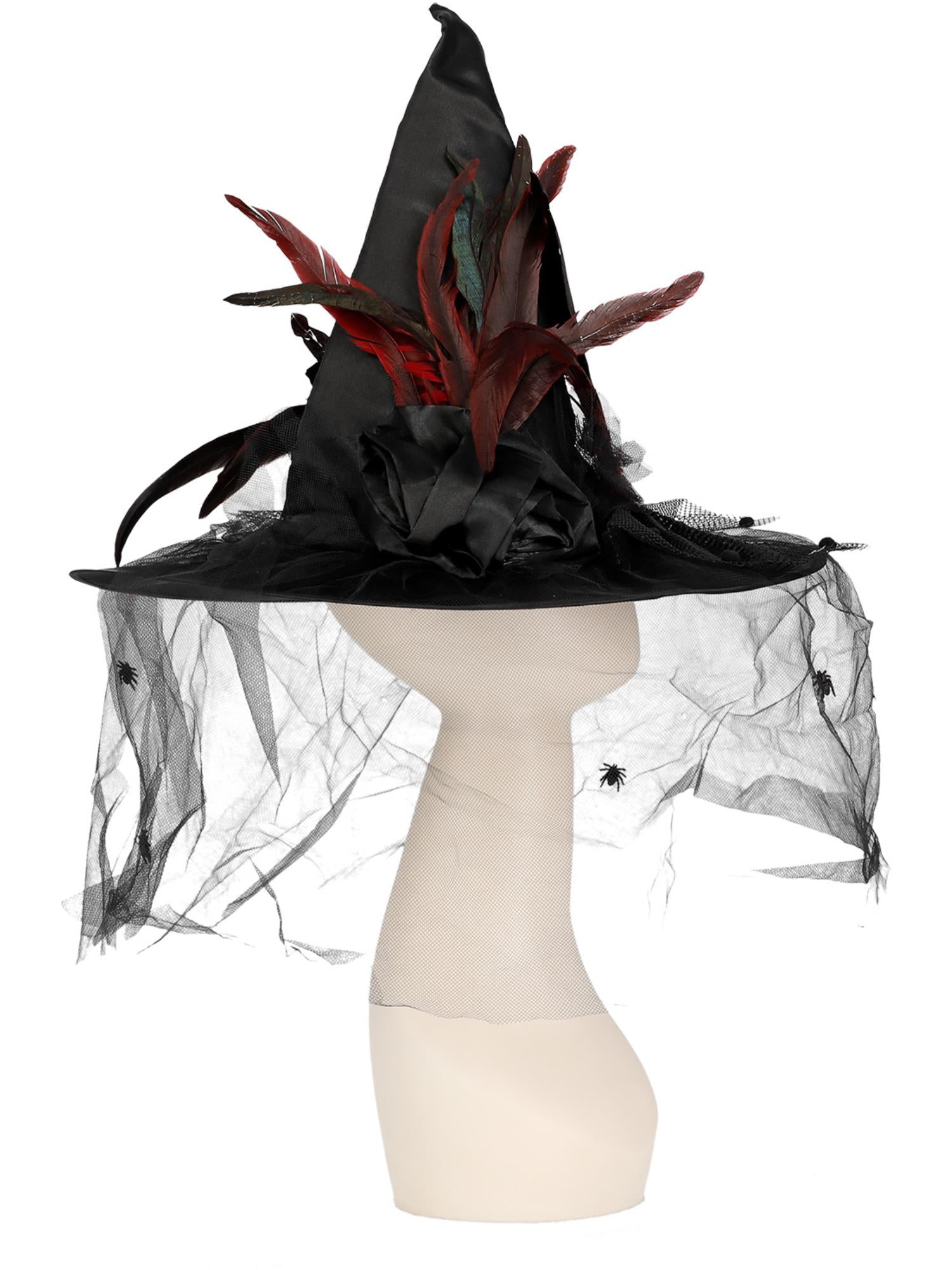 Witch Hat, Feathers & Netting, Black 2