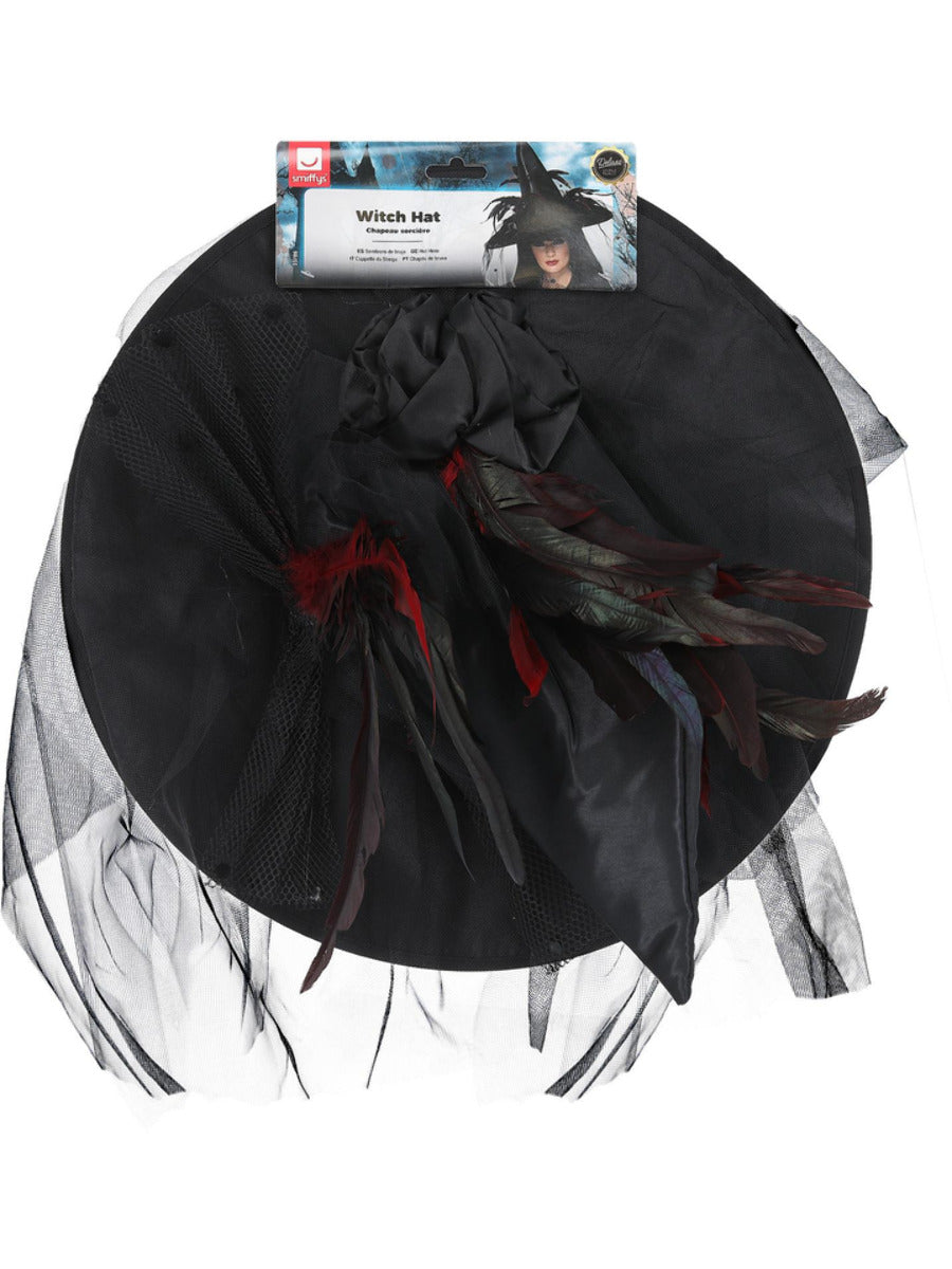 Witch Hat, Feathers & Netting, Black - 3