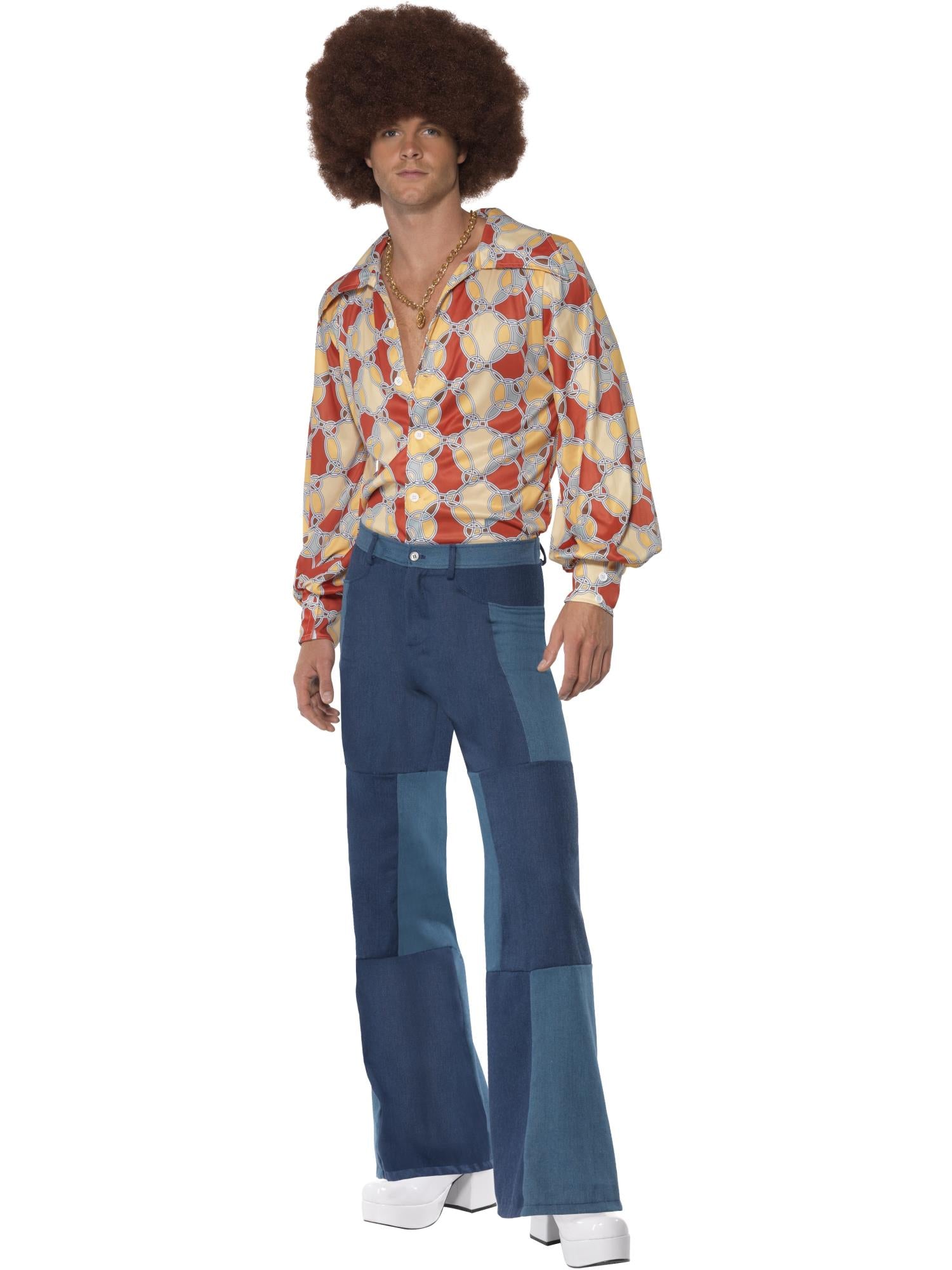 70s Deluxe Flared Trousers, Mens, Blue 1