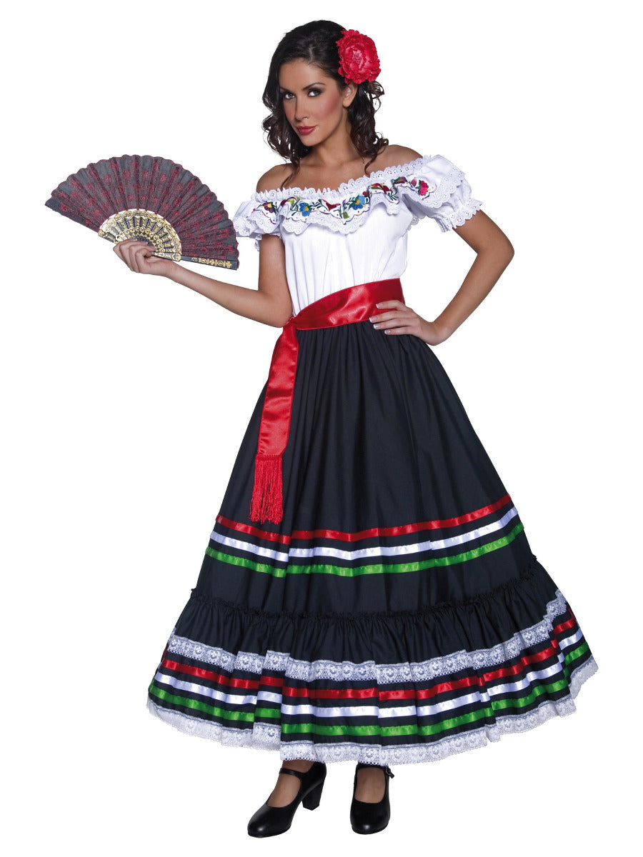 Authentic Western Sexy Senorita Costume, Black & W - 1