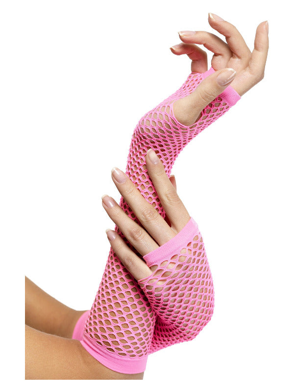 Fishnet Gloves, Pink - 2