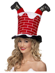 Santa Stuck in Chimney Hat, Red - 1
