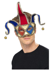 Venetian Musical Jester Eyemask, Red & Blue - 1