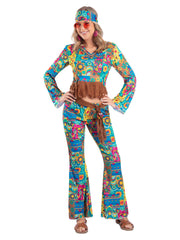 Hippy Flower Power Costume, Multi-Coloured - 1