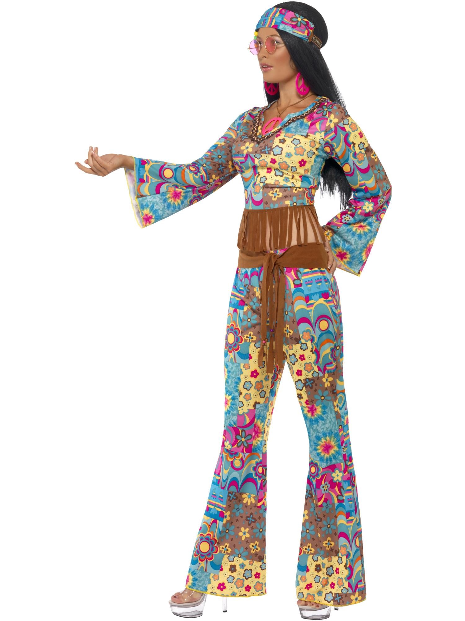 Hippy Flower Power Costume, Multi-Coloured 3