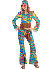 Hippy Flower Power Costume, Multi-Coloured 1