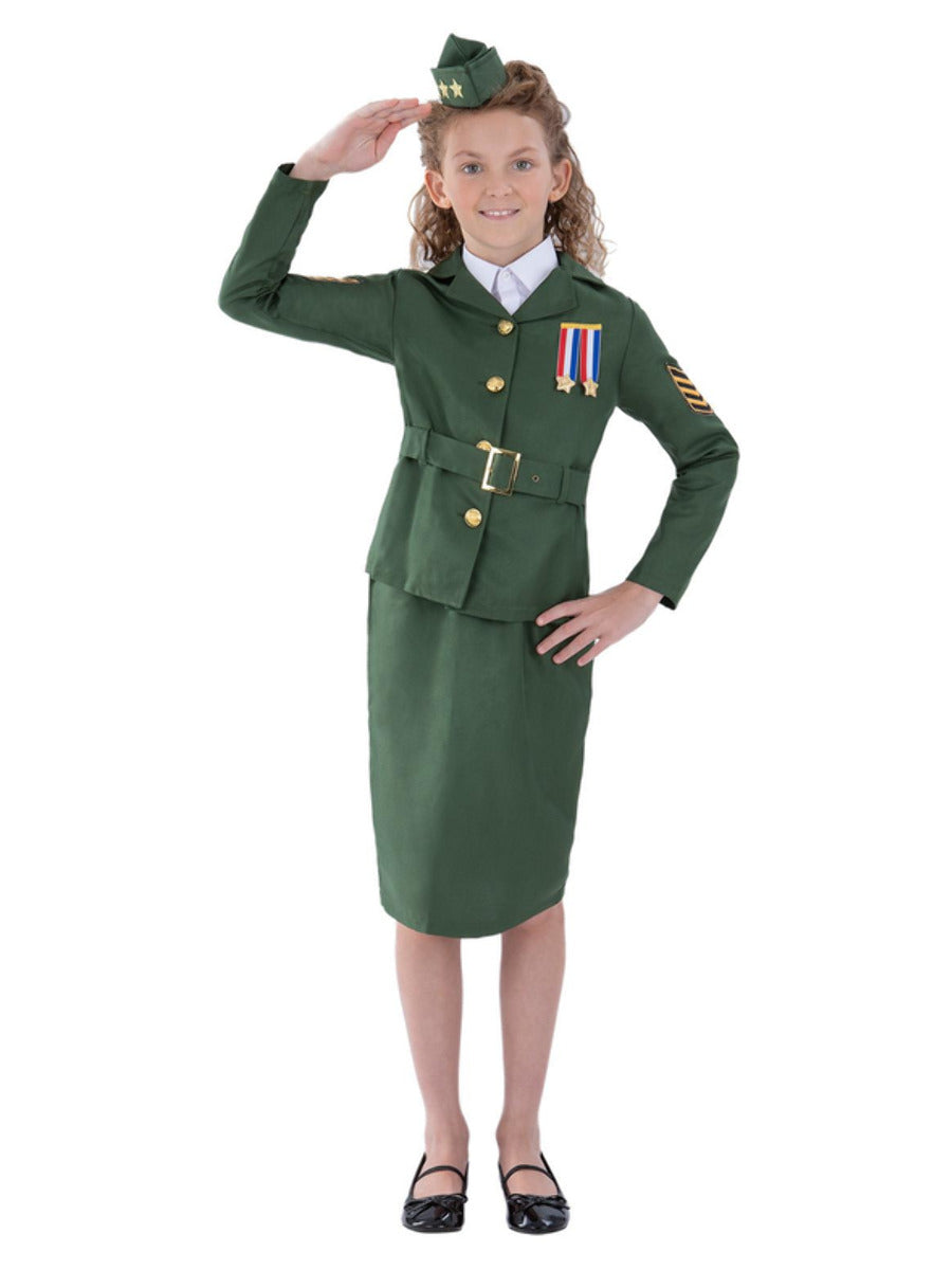 WW2 Army Girl Costume, Khaki Green - 5