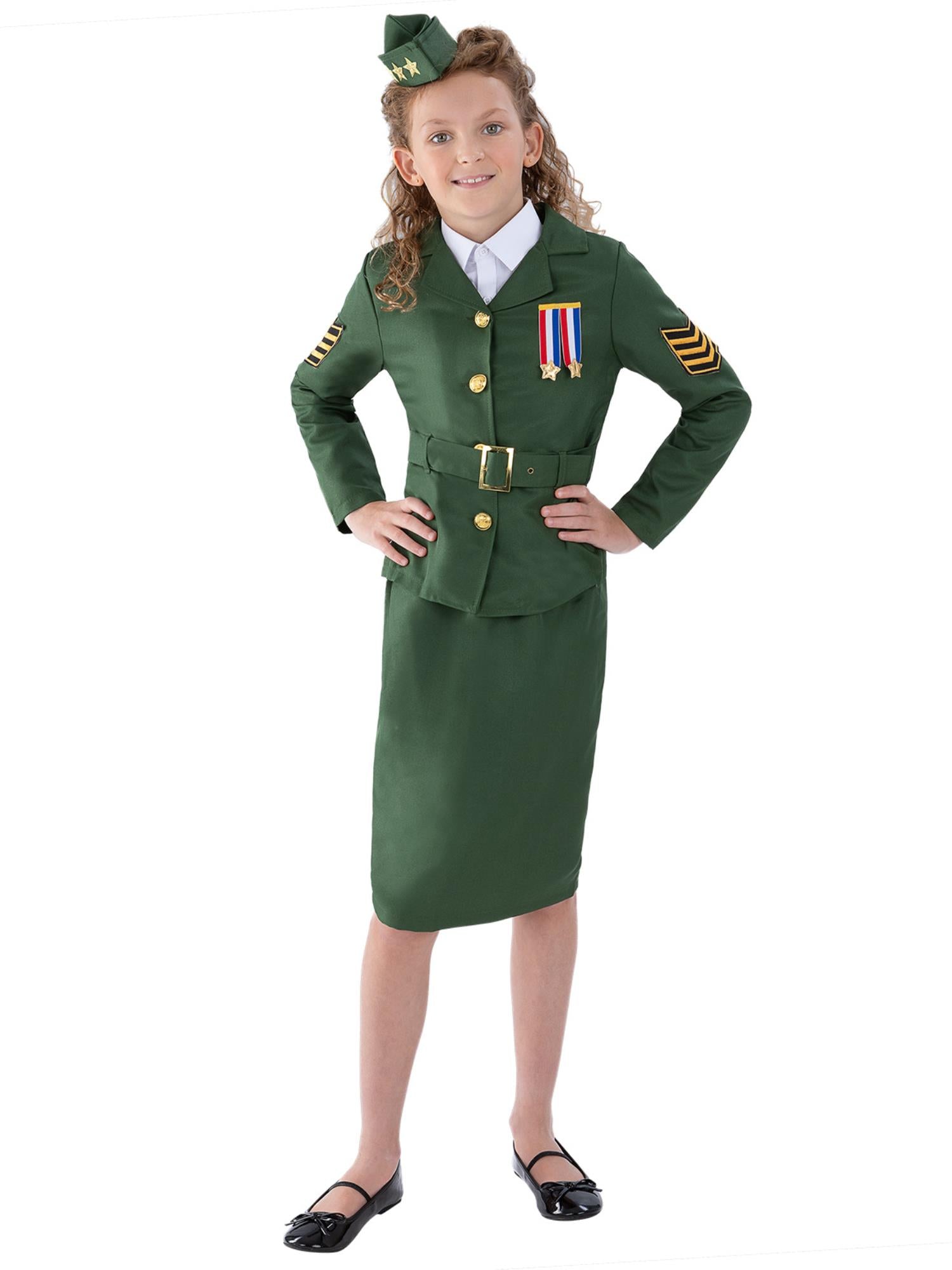 WW2 Army Girl Costume, Khaki Green 1