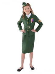 WW2 Army Girl Costume, Khaki Green - 1