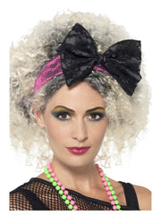 80s Lace Headband, Black & Pink - 1