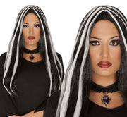 LONG BLACK WIG WITH WHITE STREAK