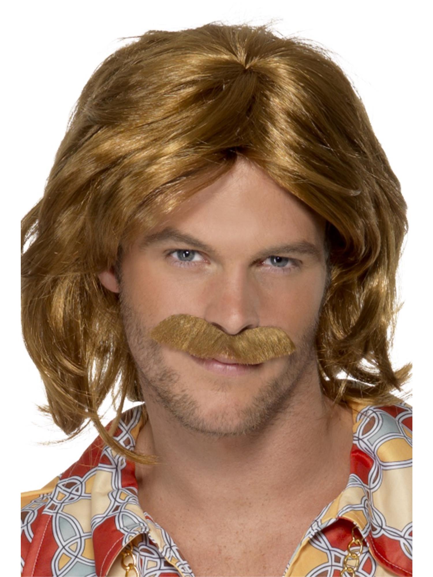 70s Super Trouper Wig & Moustache, Brown 1