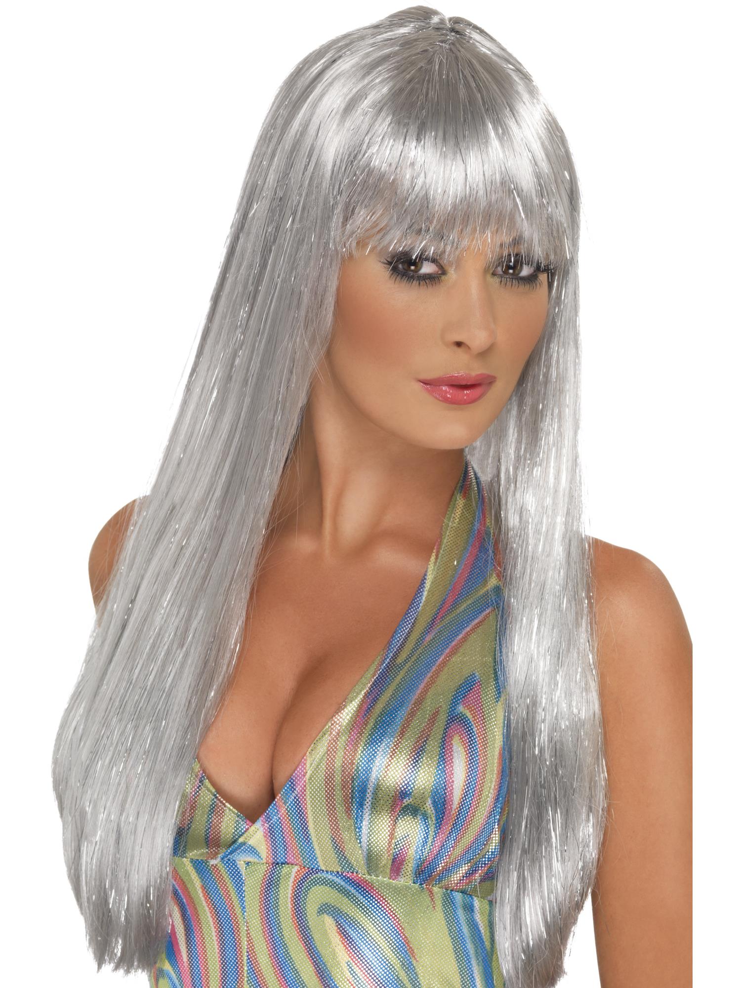 Glitter Disco Wig, Silver 1