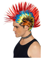 80s Street Punk Wig, Mohawk, Multi-Coloured - 1