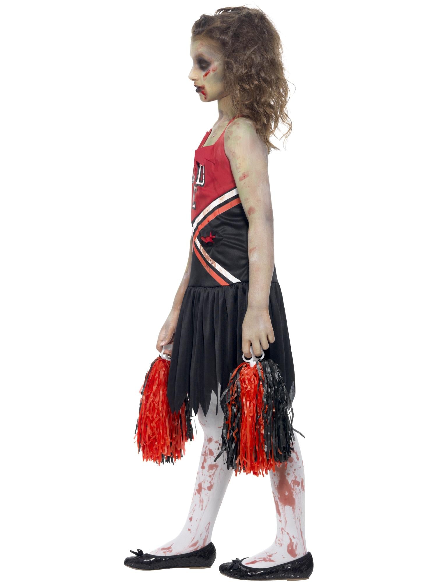 Zombie Cheerleader Costume, Red & Black 3