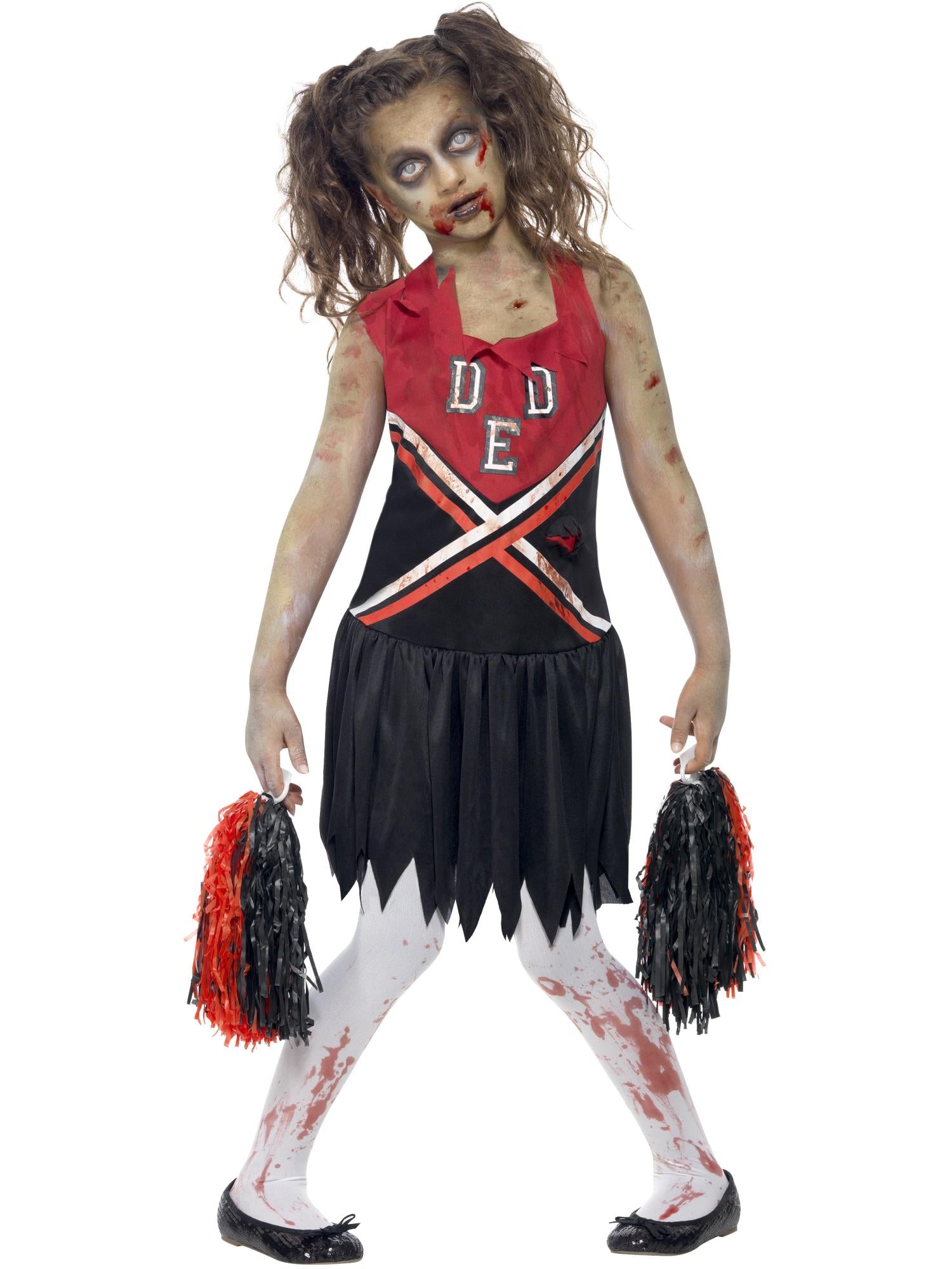 Zombie Cheerleader Costume, Red & Black 1