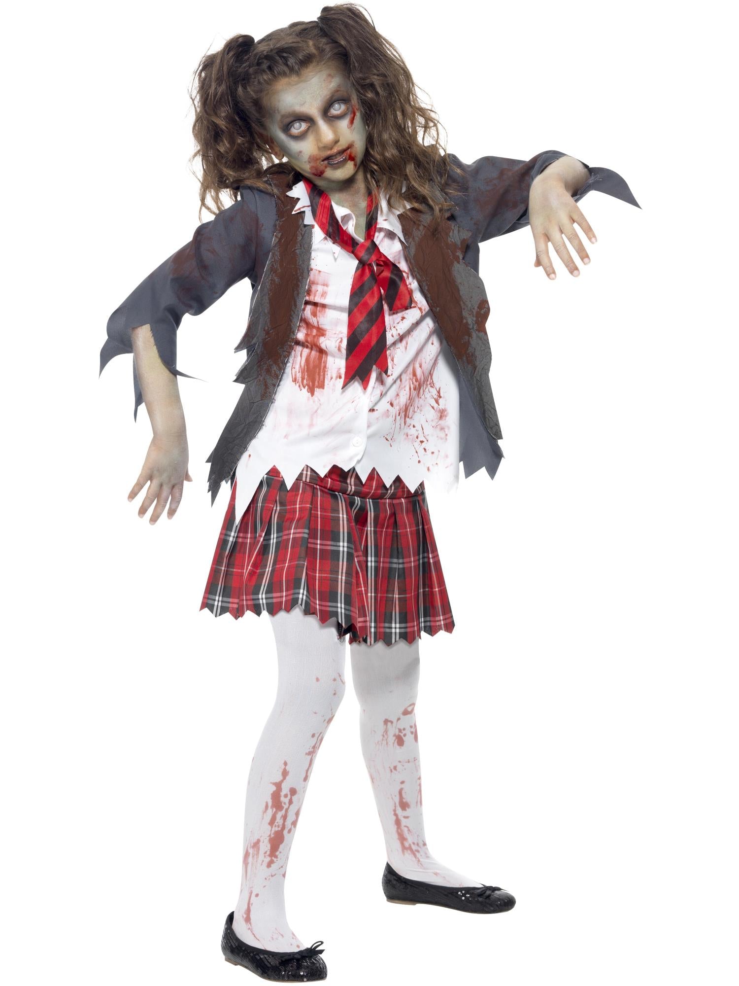 Zombie School Girl Costume, Grey 1