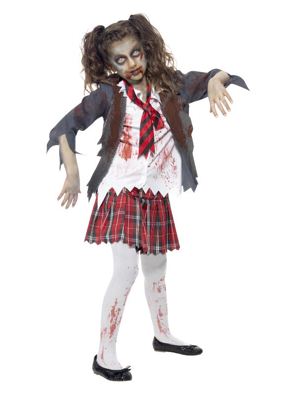 Zombie School Girl Costume, Grey - 2