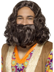 Hippie/Jesus Wig & Beard Set, Brown 1