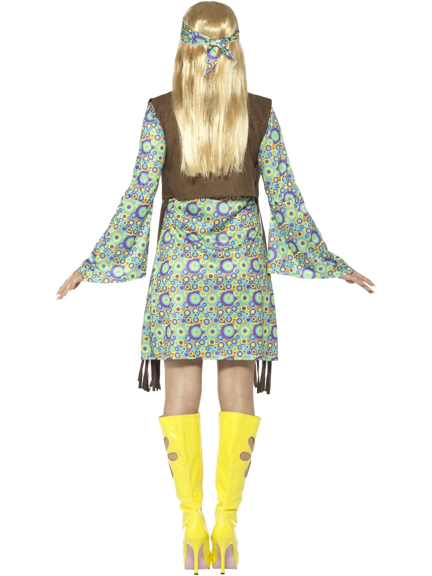 60s Hippie Chick Costume, with Dress, Multi-Colour 2