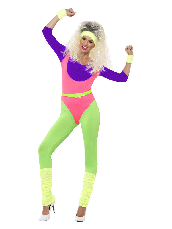 80s Work Out Costume, with Jumpsuit, Neon - 2