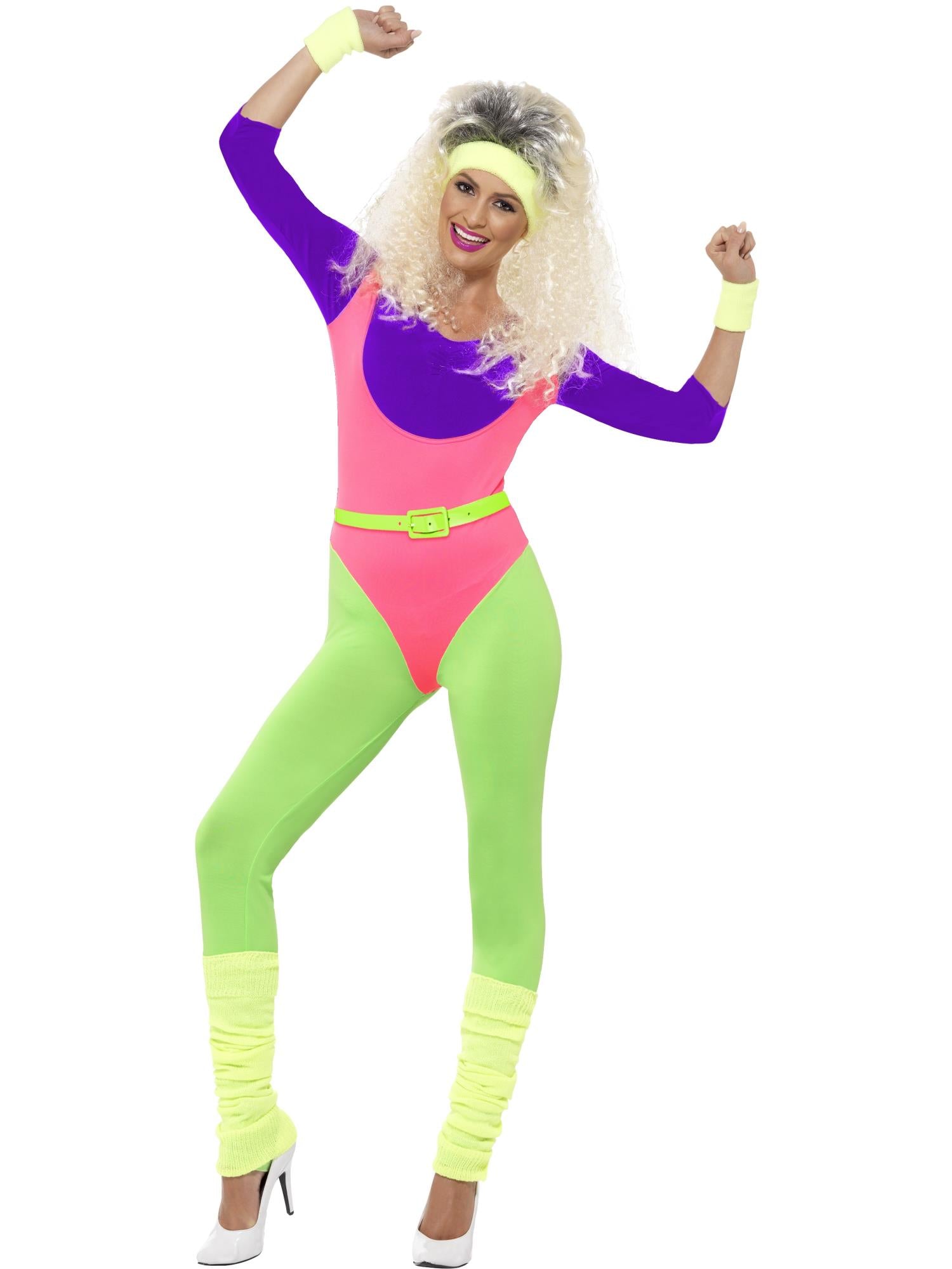 80s Work Out Costume, with Jumpsuit, Neon 1