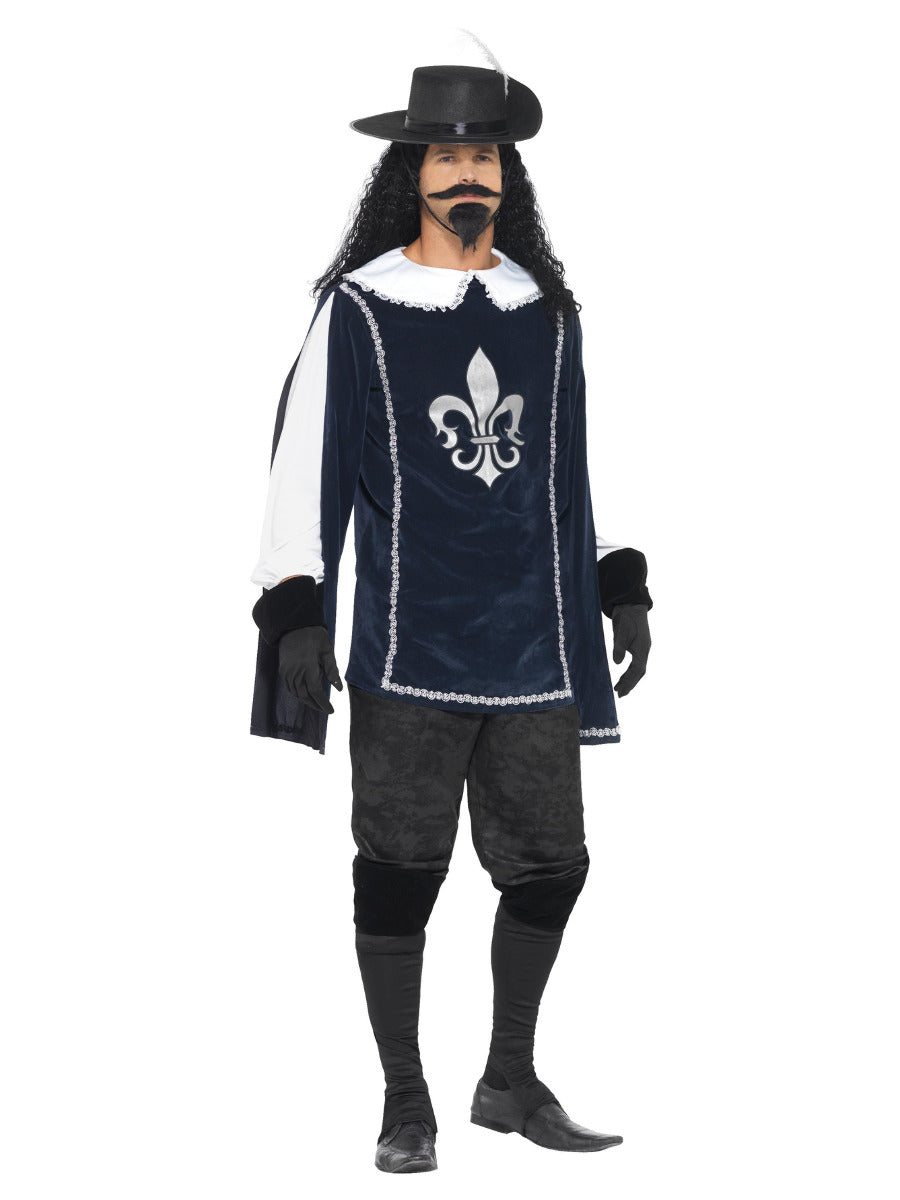 Musketeer Male Costume, with Top, Hat, Navy - 5