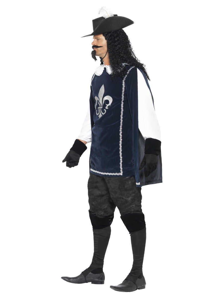 Musketeer Male Costume, with Top, Hat, Navy - 4