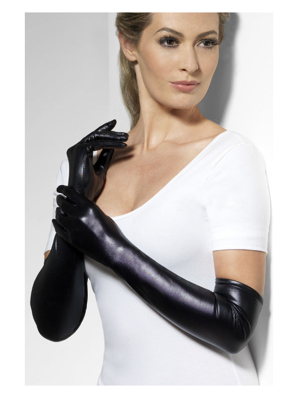Gloves, Wet Look, Black - 2