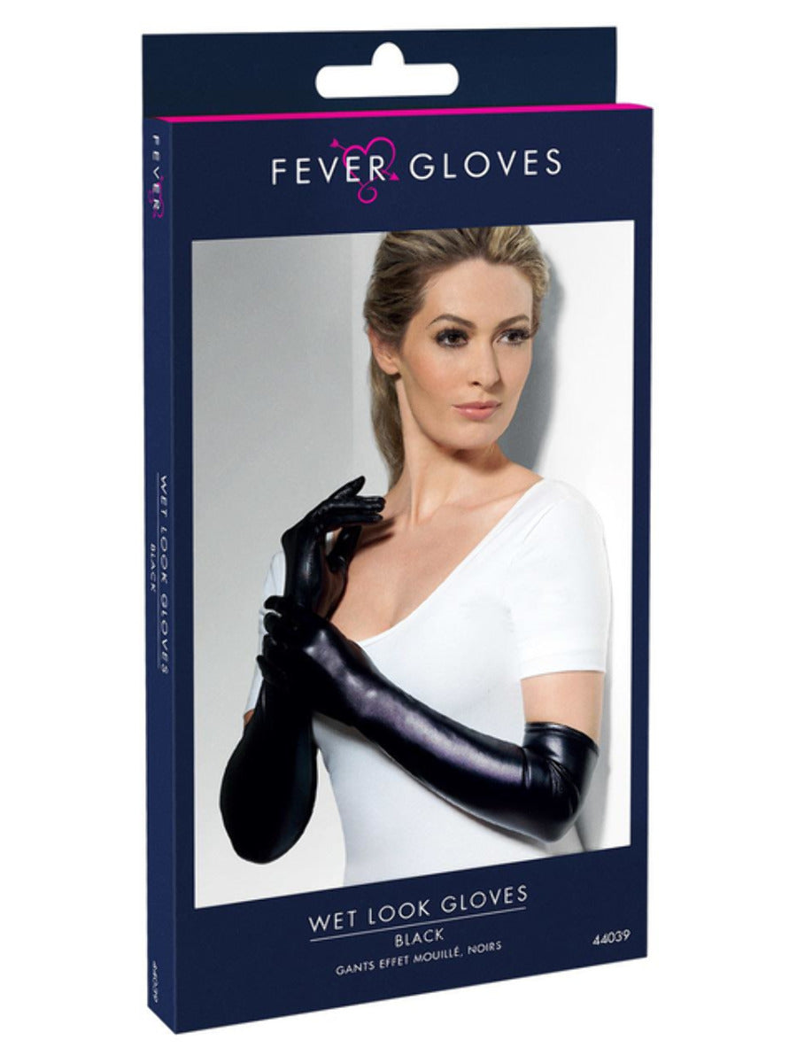 Gloves, Wet Look, Black - 3