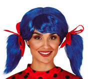 BLUE WIG WITH PONYTAIL AND RIBBON IN BOX