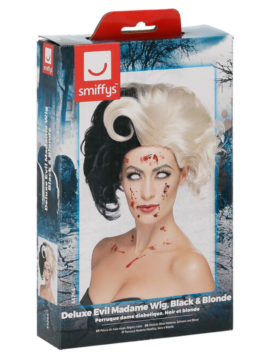 Deluxe Evil Madame Wig, Black & Blonde - 3